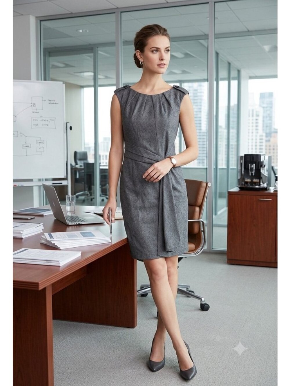 Karen Millen Wool Dress Gray Size 12 Career Work Minimalist Neutral Party
